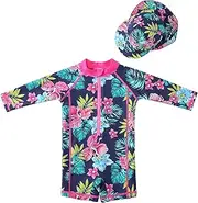 [Sweegentle] Baby Girl Beach Swimwear Long Sleeve Rashguard UPF 50+ -Sun Protective Sunsuit with Hat