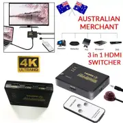 3 Ports HDMI Splitter Switch Switcher Hub Box HDTV Ultra HD 4K 60Hz with Remote