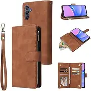 for Samsung Galaxy A56 5G Wallet Case,for Galaxy A56 5G Case,Boyobacase PU Leather Wallet Flip Cover Stand Feature[ 6 Card Slots and 1 Zipper Coin Pocket] with Wrist Strap-Light Brown