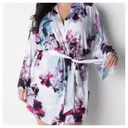 NWT Cacique Hydrangea Belt Microfiber Kimono Short Robe Lane Bryant 26/28 $80