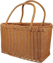 Cabilock 1PC Rattan Woven Storage Basket Decorative Container for Kitchen Parties Picnics Weddings Ergonomic Handle Lightweight Coffee Color