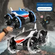 2.4 GHz Amphibious RC Car Shark, Remote Control Monster Truck fits All Terrain, 360 Rotating RC Boat Gifts for Kids Color Black