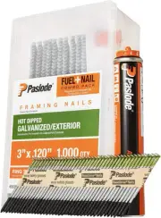 Paslode, Framing Nails and Fuel Pack, 650527, 3 inch x .120 Gauge, Ring Hot Dipp