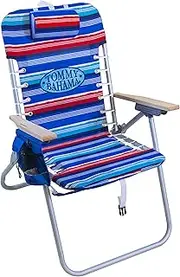 [Tommy Bahama] 5-Position Lay Flat Cup Holder and Towel Bar Beach Chair, 1-Pack