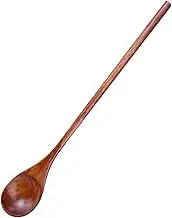 1/10PCS Kitchen Wooden Soup Spoons Long Handle Coffee Milk Honey Stirring Scoops Round Teaspoons Home Tableware(Deep Color-A)