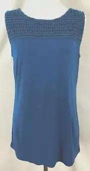New Ann Taylor Womens Top Sleeveless Royal Blue Crochet Rayon Medium