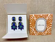 STELLA & DOT 2-n-1 Peacock Dangle Earrings 2.5" Post Back NEW IN ORIGINAL BOX