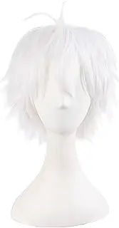 14"/35cm Men With Short Hair Tied Ponytail Cosplay Party Wigs (White)