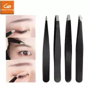 Hair Removal Tweezers Stainless Steel Eyebrow Tweezers Pink Slanted Black Tip
