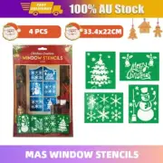 4PCS Christmas Window Stencils 33.4x22CM Xmas Tree Snowflake Snowman Snow Spray