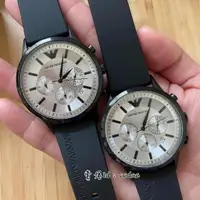 在飛比找蝦皮購物優惠-ARMANI 阿瑪尼手錶 橡膠錶帶三眼計時針日曆白面黑帶手錶