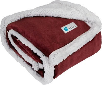 Reversible Fleece Dog Blanket for Small to Medium Pets, 29x40 Maroon Red