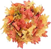 Alipis 1Pc Artificial Pumpkin Garland with Berries and Maple Leaves Autumn Fall Decorative Wreath for Halloween and Thanksgiving Door Decor
