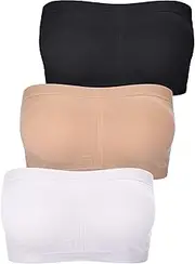 [Boao] Women Bandeau Bra Padded Strapless Bralette Bra Seamless Bandeau Tube Top Bra, Black, White and Nude Color, Small