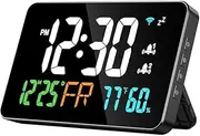 Veulrn WiFi Clock Extra Large Letters, Temperature and Humidity, Calendar, Week, 4-Level Brightness
