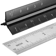 Architectural Scale Ruler Set, 2 Pack 12 Inch Metal Triangular Ruler