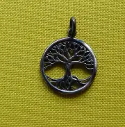 Tree of Life Circled Silver Pendant Burnished 925 Thou