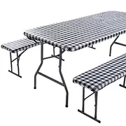 AIMALL 3-Piece Black and White Grid Table Cover Set, PEVA Waterproof Picnic Tablecloth with Flannel Backing, Stretchable Elastic Table Cover for Outdoor and Indoor Use
