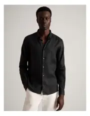 [Blaq] Leo Linen Long Sleeve Relaxed Shirt in Charcoal
