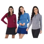 Ibkul Womens Pricilla Print Long Sleeve Polo 41970 Size XS - New