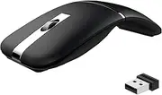 Bluetooth Wireless Arc Travel Mouse, Dual Model (2.4G+BT5.1) Rotating Foldable Mouse for Microsoft, Rechargeable Slim Portable Mice for Laptop, Notebook, PC, MacBook, Chromebook, Lenovo - Black