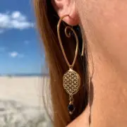 Flower Of Life Sacred Geometry brass Earrings & Lava Stone
