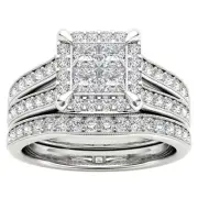14k White Gold Round Cut 1.5Ct Diamond Bridal Set Ring Size 6 Clarity I2