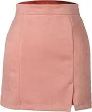 [Daysskk] High Waisted Skirts for Women Faux Suede Side Split Mini Skirt