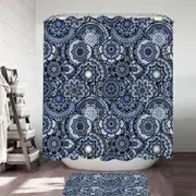A Pile of Blue Oriental Mandalas Shower Curtain