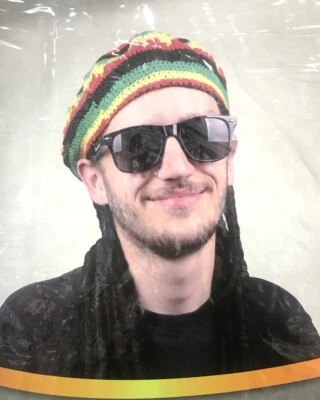 Rasta Reggae Beanie Hat w Dreadlocks Bob Marley Costume Dress Jamaican Wig