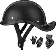Leather Motorbike Half Helmet Half Cover Helmet Retro Dovetail Design Scooter Helmet for Adult Men Women Street Racing Cruiser Motorcycle Helmet DOT/ECE Approved