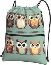 EdWal Cartoon Owls Cute Print Drawstring Backpack Gym Bags Sports Bags With Zipper Pocket For Travel Beach, Black, One Size