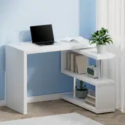 White Rotary Corner Desk with Bookshelf