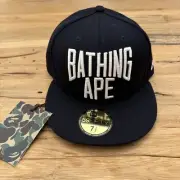 A BATHING APE NYC LOGO NEW ERA CAP Navy wool Men's Baseball Hat from Japan 7 1/2
