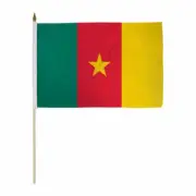 3 PACK 12 x 18 INCH CAMEROON STICK FLAG ON 2 FOOT SOLID WOOD STAFF