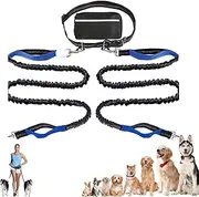 Upliftjoys Dog Leash, Upliftjoys Hands Free Dog Leash with Zipper Pouch, Retractable Dogs Leashes, Adjustable Dual Padded Handles, Reflective Design (Blue-Double)
