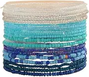 [XAM] 18 Cross-border Bohemian Blue Gradient Beaded Multi-layer Wear Adjustable Bracelet Anklet Set Women Foot Accessories