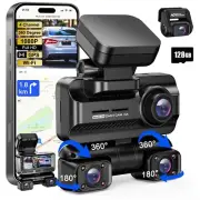 Dash Cam 4 Channel 360 Camera Front Rear 4K HD Wi-Fi GPS 128GB 24H Parking Mode