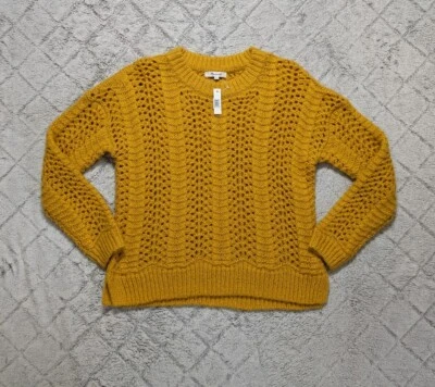 Madewell Sweater Womens S Yellow Windemere Pointelle Pullover Chunky Knit Wool