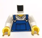 Lego - Minifigure Torso - Blue Overalls, Farmer, White V Neck Shirt
