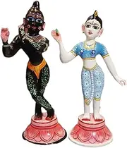 [Radhika Poojan Bhandar] Ashtadhatu-Brass Radha Krishna Idol (Black Krishna and White Radha) (3 Inch Height)