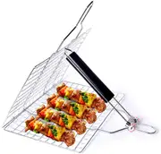 Barbecue Grill Basket, Foldable Non Stick Stainless Steel Wire Mesh Net Clip for Fish Vegetables Meat Steak Shrimp Chops