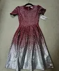 Lularoe Elegant Ombre Dipped Lines Small Amelia Zip Pocket Dress Silver Red NEW!