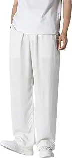 [Generic] Mens Cotton Linen Pants Baggy Elastic Waist Wide Leg Casual Pants Summer Lightweight Beach Yoga Trousers with Pockets