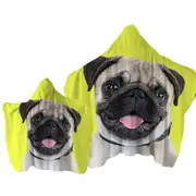 Yellow Background Cute Pug Dog Towel with Hood