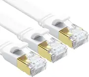 Yauhody CAT 8 Ethernet Cable, 1m 3 Pack High Speed 40Gbps 2000MHz Flat SFTP Network Cable with Gold Plated RJ45 Connector, CAT8 Internet LAN Patch Cord for Gaming, Routers, Modems (1m3 Pack/White)