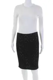 Diane Von Furstenberg Womens Cotton Blend Embroidered Pencil Skirt Black Size 4