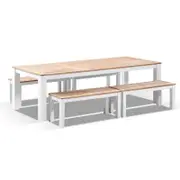 Balmoral 2.5M Teak Top Aluminium Table With Bench Seats