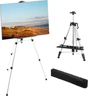 uxcell Painting Easel Stand, 4 Pack 21" to 61" Adjustable Aluminum Metal Tripod Artist Display Easel with Portable Bag Paintbrush Tray for Table/Floor Painting, Drawing, Silver Tone