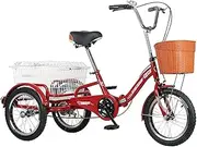 DEFGHIJ Mini Foldable Adult Tricycles 16 Inch 3 Wheel Bikes Exercise Bike Three Wheeled Bicycles Cruise Trike with Shopping Basket for Seniors Women Men Red Load 180kg